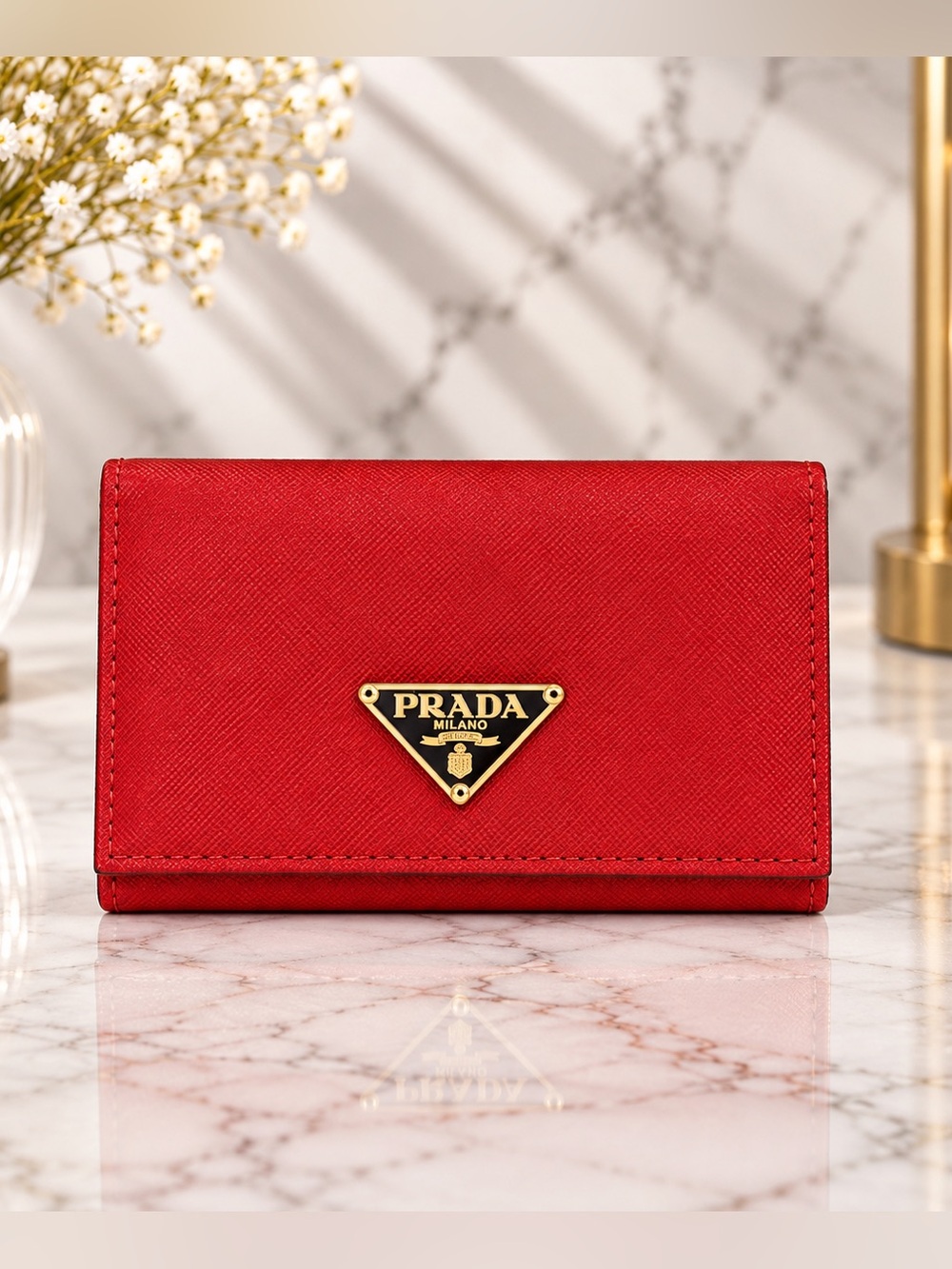 Prada Red Nylon and Black Leather Card Holder Wallet Full Inclusion